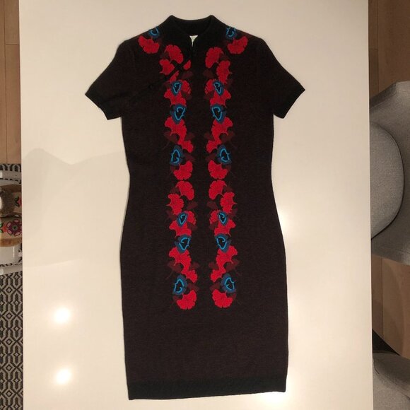 Shanghai Tang Gingko Cashmere + Wool Knit Dress in Black, Red, Blue Size EU M - Picture 14 of 14